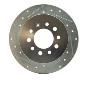 Hyundai Tiburon Brake Rotor (1) - Rear Left - R1 Concepts - Drilled & Slotted - Silver - `07-`08